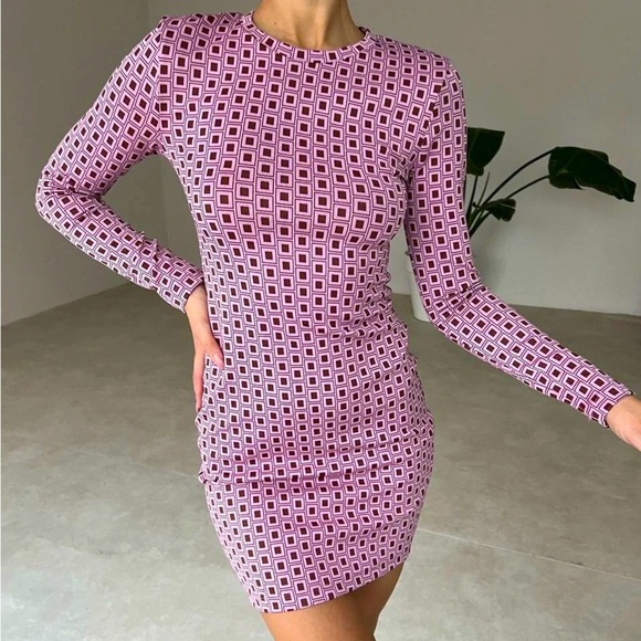 NWT Zara retro pink and brown jacquard mini dress - Picture 1 of 9